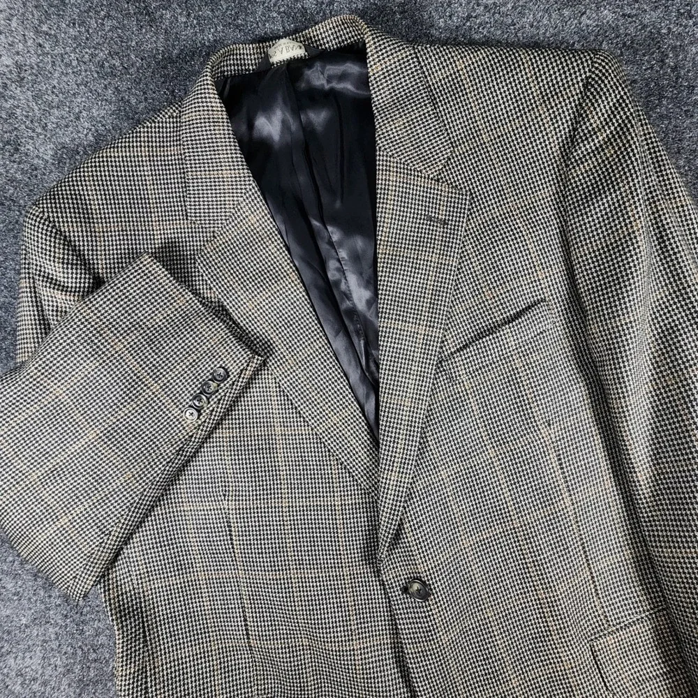 Jos. A. Bank Sport Coat Mens 48R Brown Silk Wool Houndstooth Windowpane Blazer